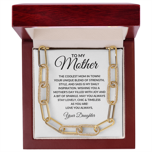 To My Mother | The Coolest Mom In Town | CZ  Paperclip Chain Necklace