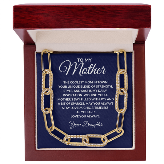 To My Mother | The Coolest Mom In Town | CZ  Paperclip Chain Necklace