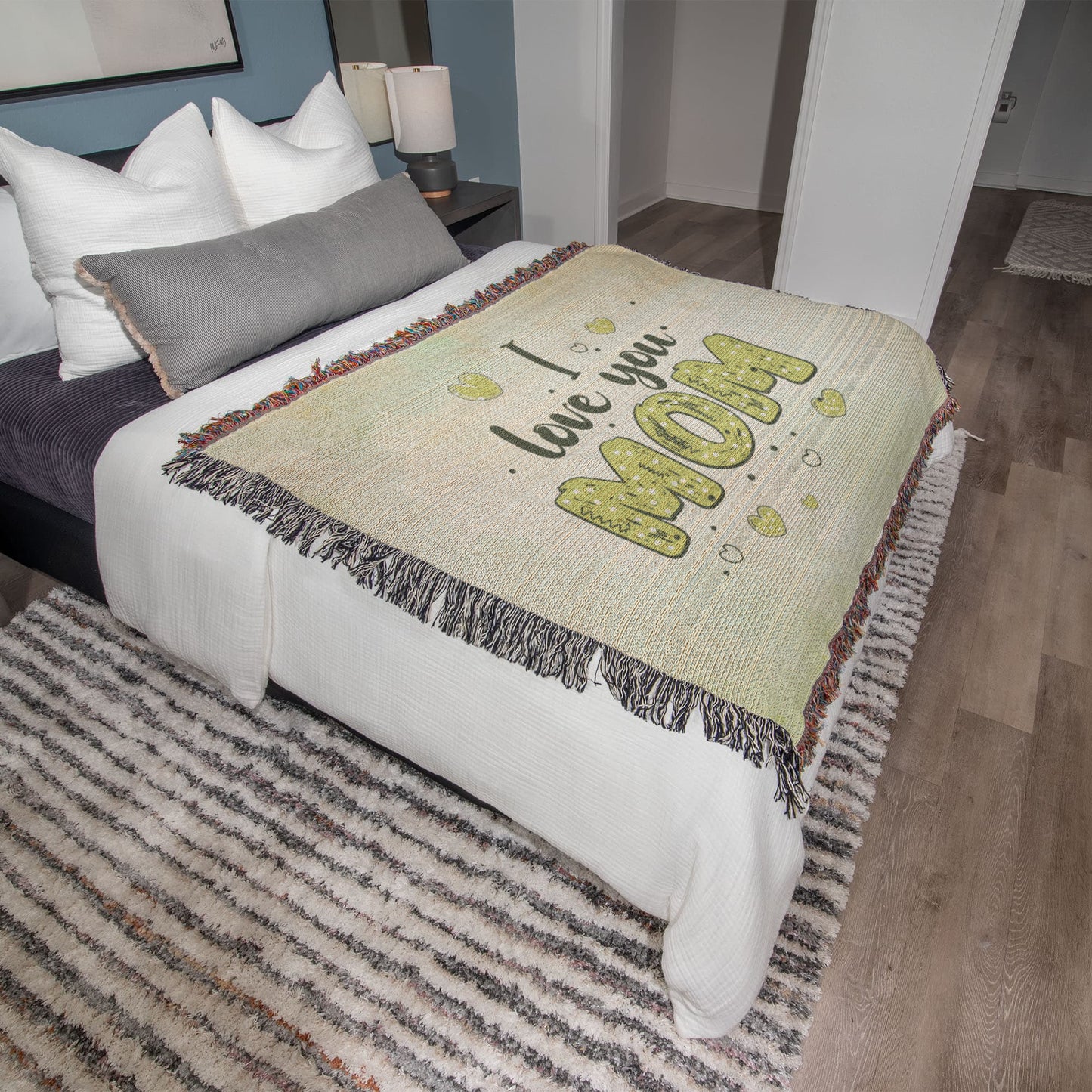 Woven Heirloom Blanket For Mom | I Love You Mom (Green)