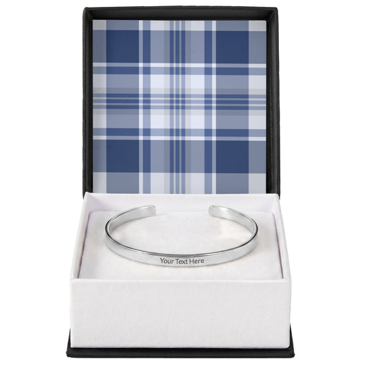 For Him | Personalized Engraved Cuff Bracelet | Blue Plaid