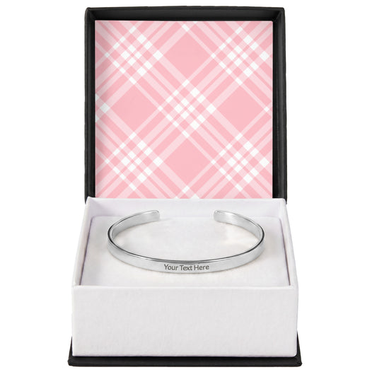 For Her | Personalized Engraved Cuff Bracelet | Blue Plaid