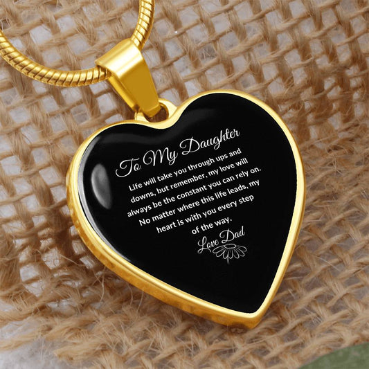 To My Daughter | Life Ups & Downs Engravable Heart Necklace (Black)