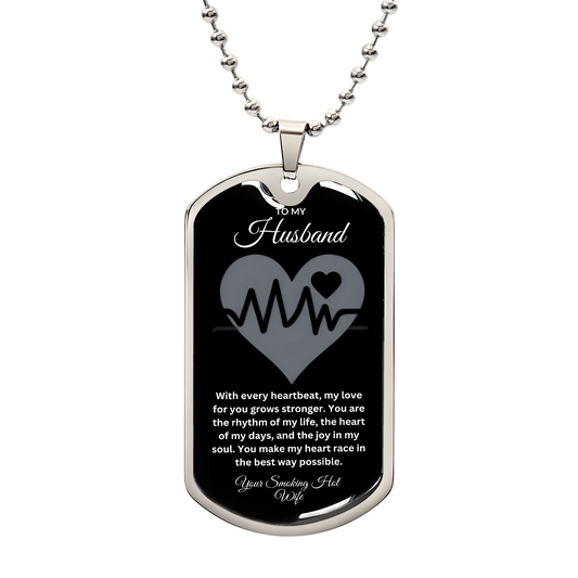 To My Husband | Heartbeat Dog Tag Necklace