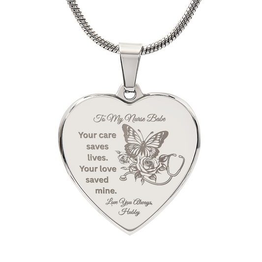 To My Nurse Babe Engraved Heart Necklace