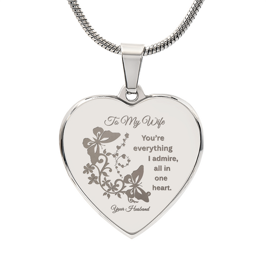 To My Wife |  All in One Heart Engaved Necklace