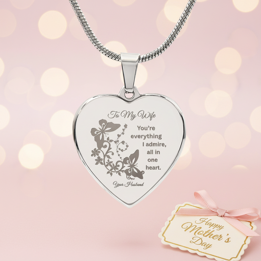 To My Wife |  All in One Heart Engaved Necklace
