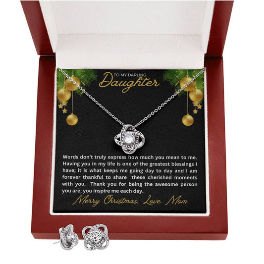 To My Daughter | Words Don't Truly Express Love Knot Necklace & Earring Set