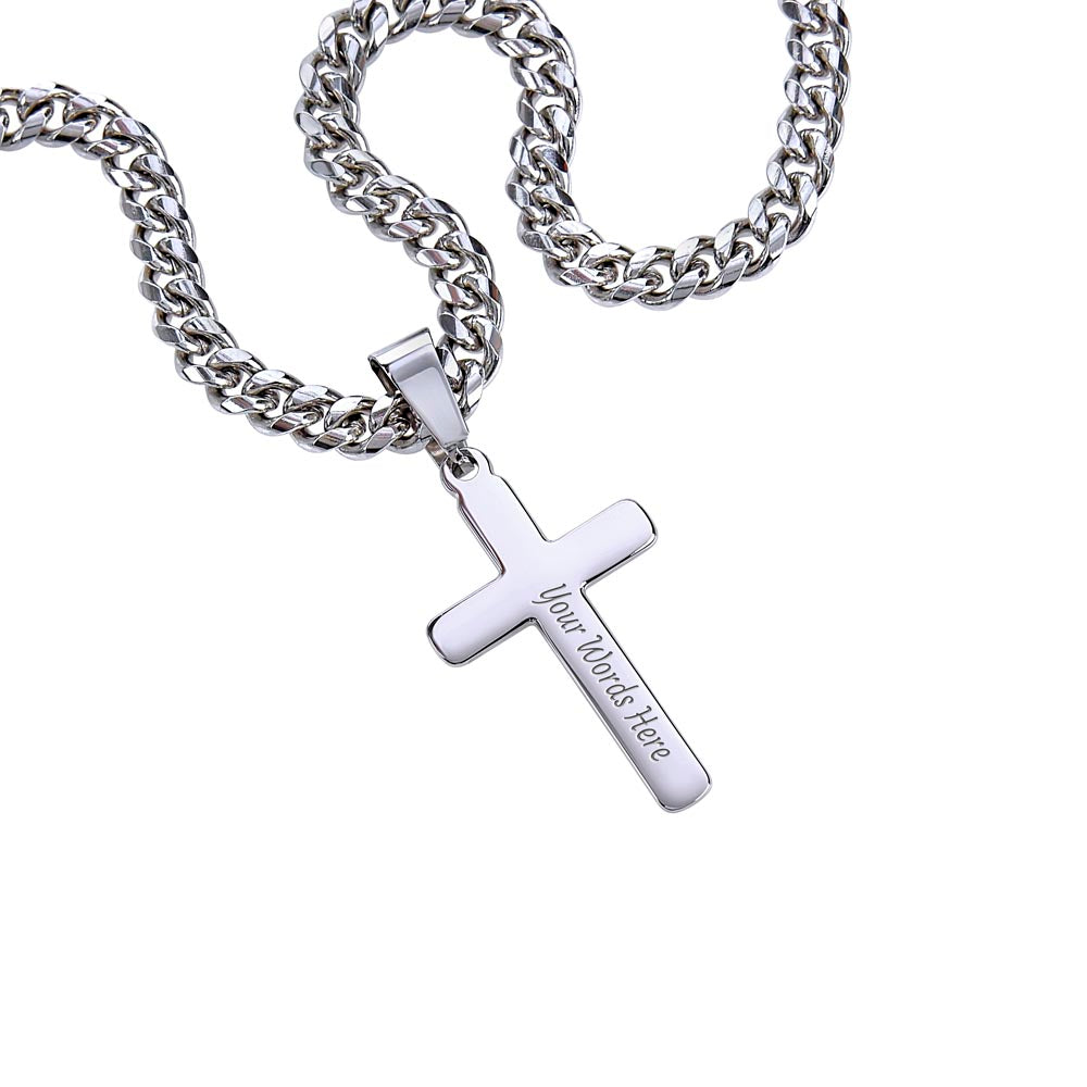 To My Grandson | Cuban Chain with Engraved Cross Necklace