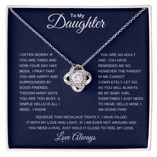 To My Daughter | I Often Worry Love Knot Necklace (Yellow & White Gold)