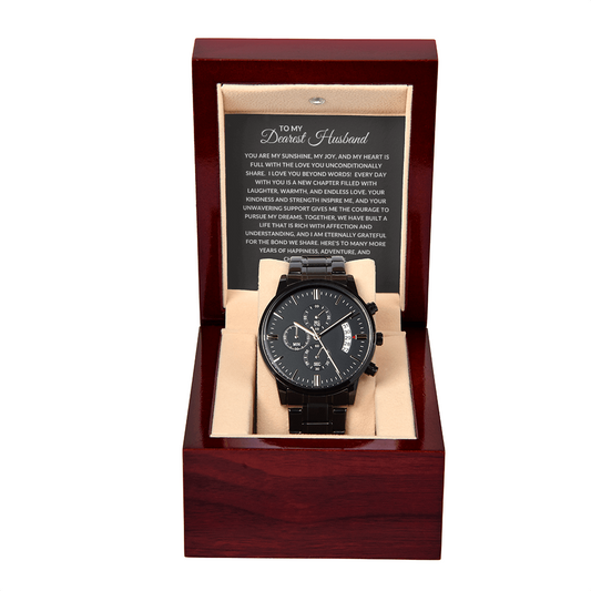 To My Dearest Husband | Black Chronograph Watch