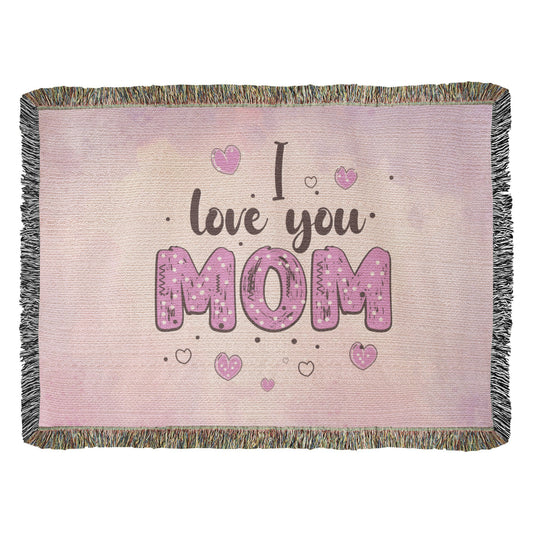 Woven Heirloom Blanket For Mom | I Love You Mom (Pink)