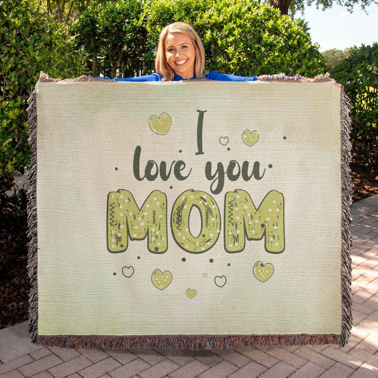 Woven Heirloom Blanket For Mom | I Love You Mom (Green)