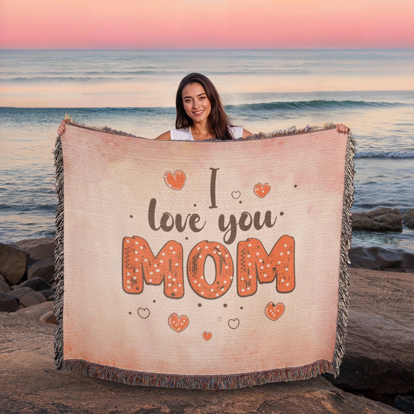 Woven Heirloom Blanket For Mom | I Love You Mom (Red)