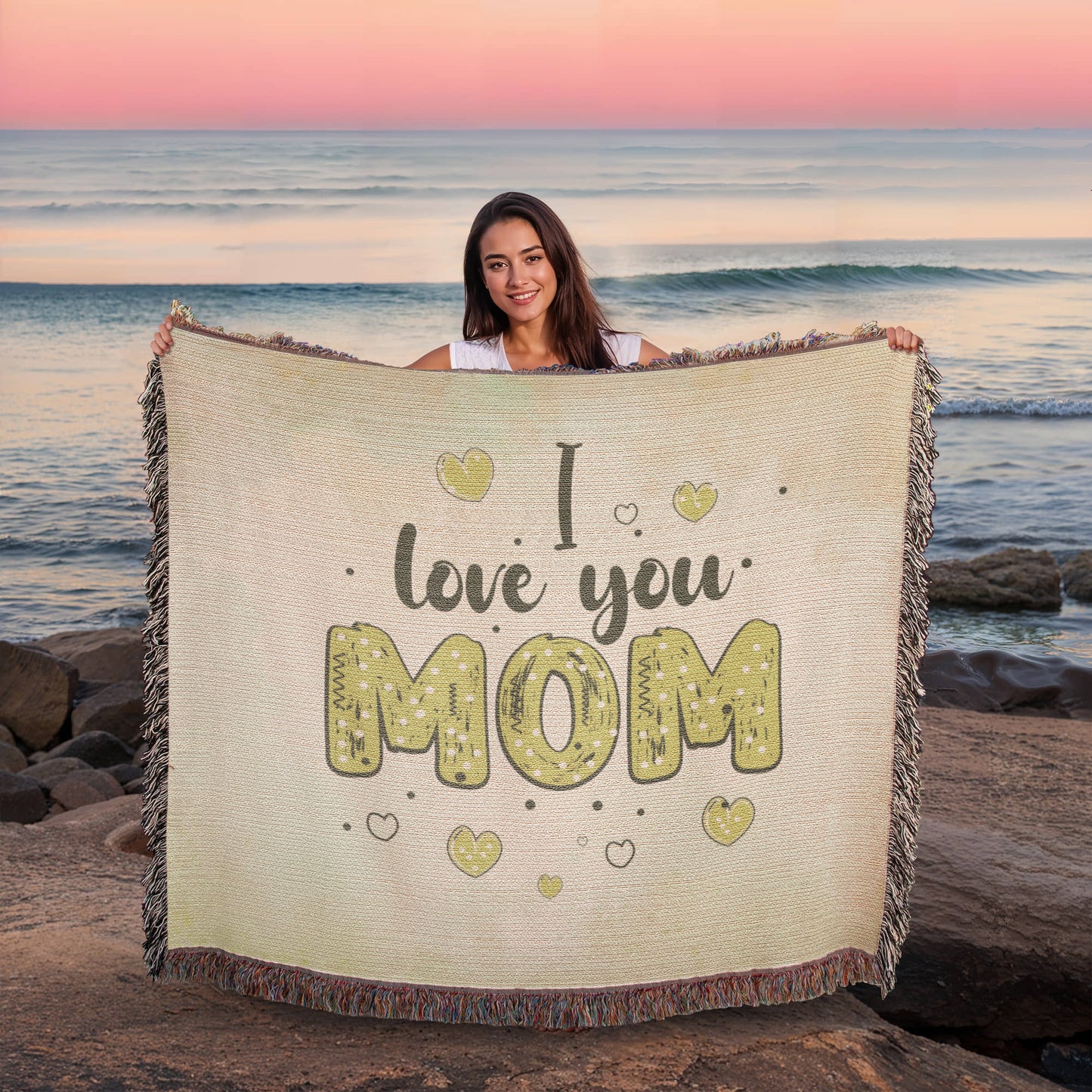 Woven Heirloom Blanket For Mom | I Love You Mom (Green)