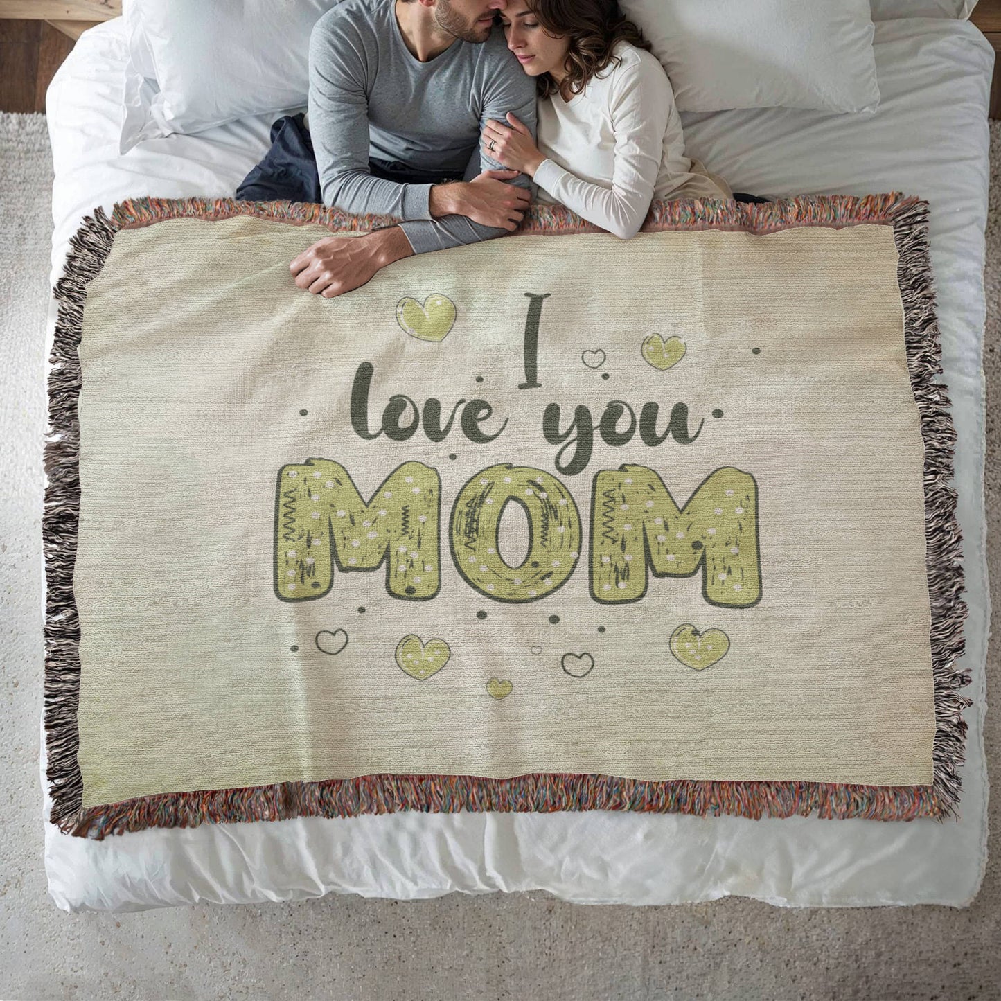 Woven Heirloom Blanket For Mom | I Love You Mom (Green)